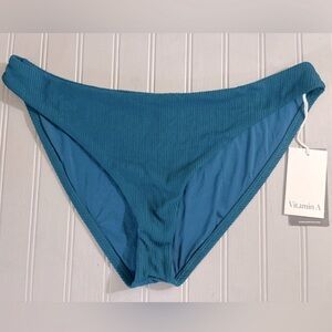 Vitamin A Ribbed Bikini Swim Bottom Womens XL Blue Stretchy Beach NWT
